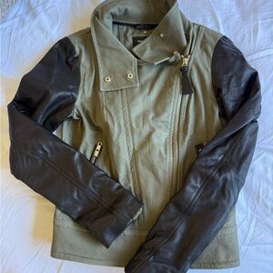 mackage olive cotton moto jacket with leather sleeves aesthetic vintage y2k